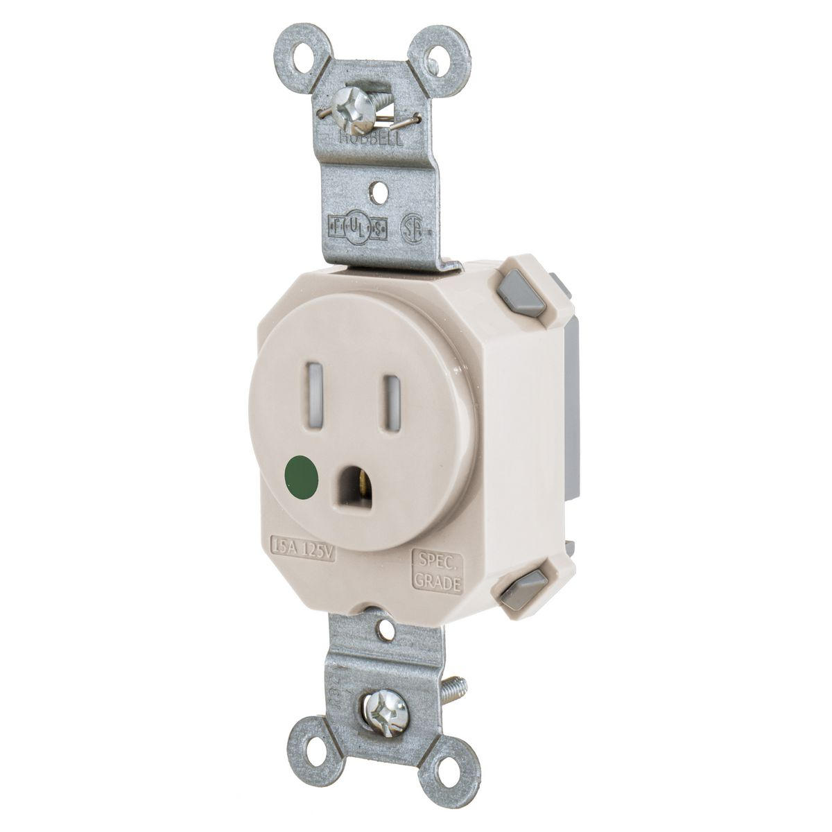 HUBBELL WIRING DEVICE-KELLEMS SNAP8210LATR Receptacle, Simplex, 15A, 125V, 2-Pole, 3-Wire Grounding, Nylon, Light Almond | BD3URF