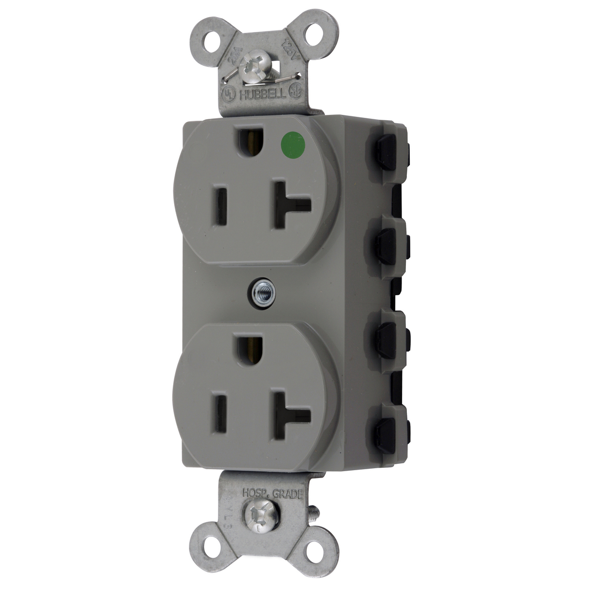HUBBELL WIRING DEVICE-KELLEMS SNAP8300GYNA Straight Receptacle, Duplex, 20A 125V, Nylon, Gray | BD4GDG