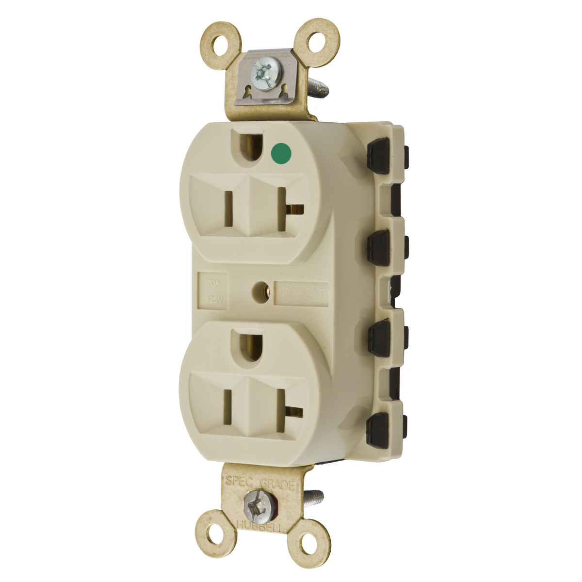 HUBBELL WIRING DEVICE-KELLEMS SNAP8300IA Straight Receptacle, Duplex, 20A 125V, Nylon, Ivory | AC4XCQ 31A344