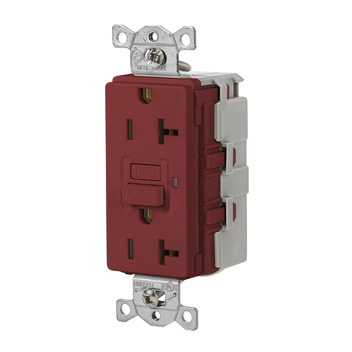 HUBBELL WIRING DEVICE-KELLEMS GFRST20SNAPR GFCI Receptacle, Industrial, Decorator Duplex, Flush Mount, 20A, Red | BD4FGG 45UD74