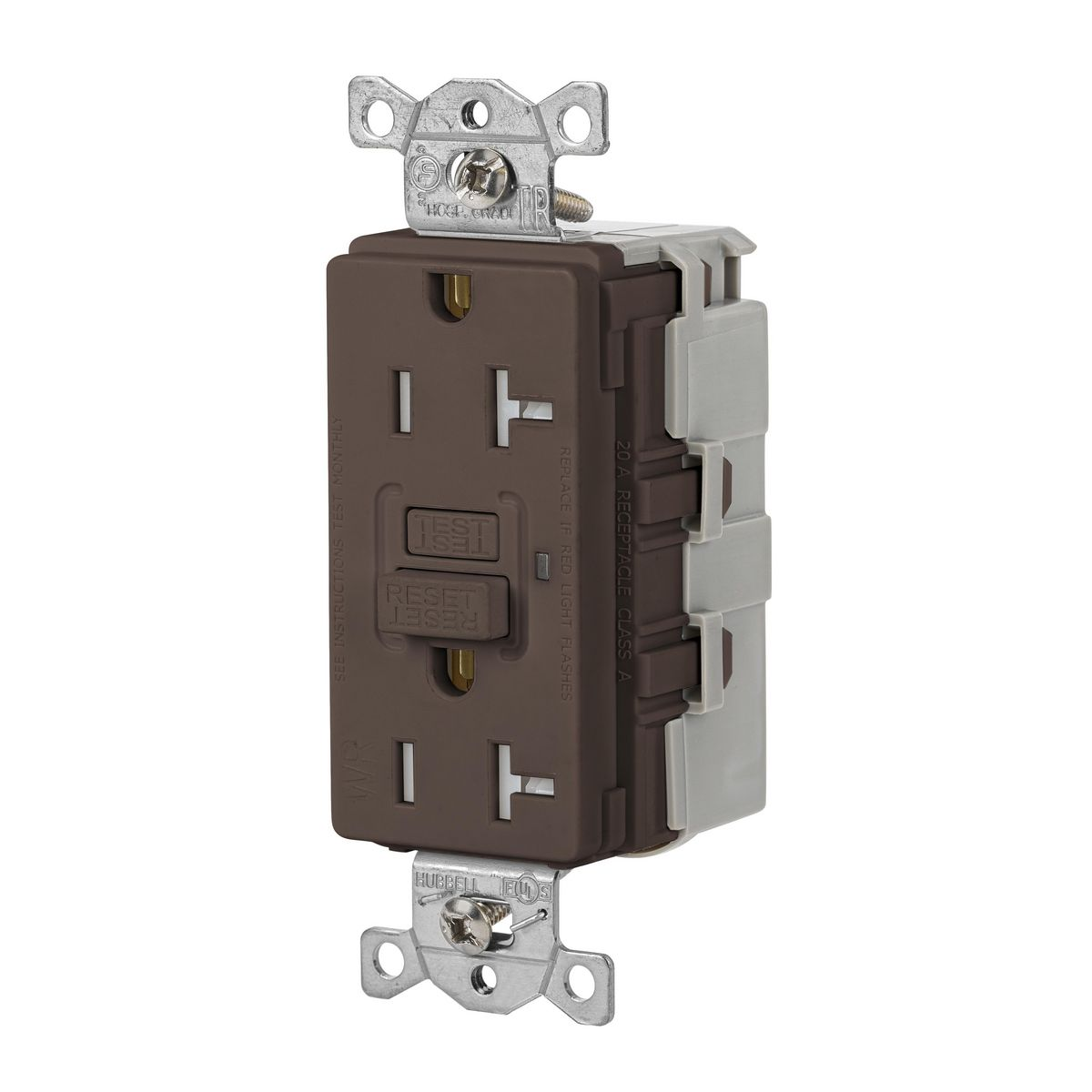 HUBBELL WIRING DEVICE-KELLEMS GFTWRST20SNAP GFCI Receptacle, Commercial, Decorator Duplex, Flush Mount, 20A | BD3WTW 45UE36