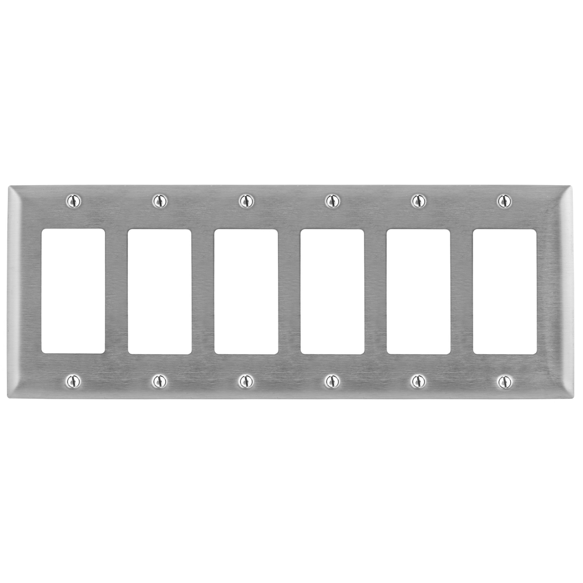 HUBBELL WIRING DEVICE-KELLEMS SS266 Wallplate, 6-Gang, 6 Gfci Openings, Standard Size, Stainless Steel | BD3JWD