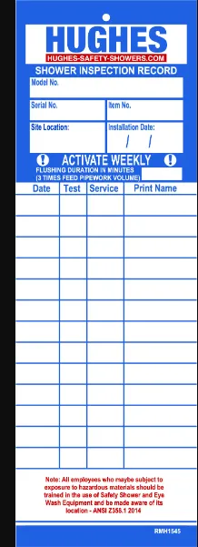 Emergency Shower and Eyewash Test Record