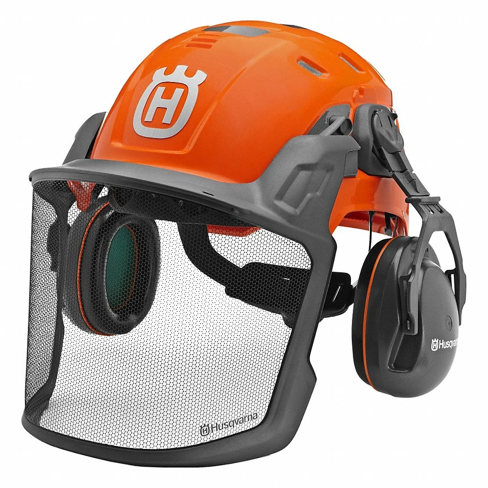 Helmet, Helmet Head Protection, High-Visibility Orange, Earmuffs/Visor