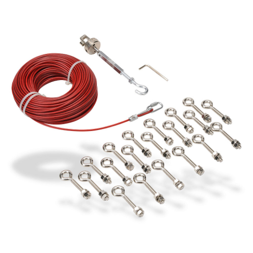 Pull Cable Kit, 164 ft./50M Cable Length, 4mm Dia., Galvanized Steel