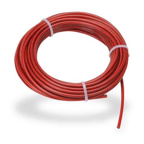 Pull Cable, 32.8 ft. Cable Length, 4mm Dia., Galvanized Steel, Plastic Jacket, Red