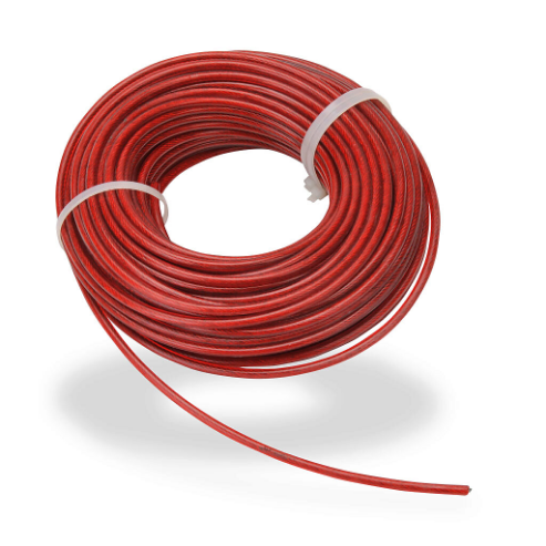 Pull Cable, 98.4 ft. Cable Length, 4mm Dia., Galvanized Steel, Plastic Jacket, Red