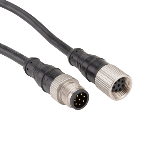 Connection Cable, M12 Axial Female To M12 Axial Male, 8-Pole, Pvc Jacket, Black