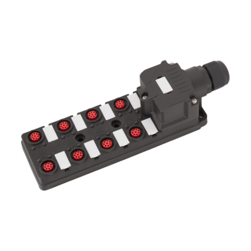 Junction Block, 8 Ports, 8-Pin M12 Sockets, 24 VDC LED Indicator