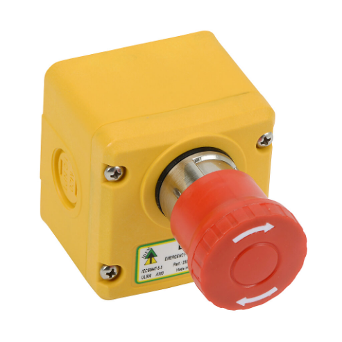 Emergency Stop Control Station, Plastic, Single Pushbutton, Mushroom, Red