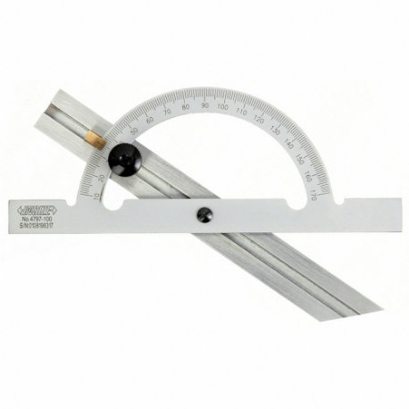 Manual-Reading Protractor, 10 Deg to 170 Deg. Range, 1 Deg. Graduations