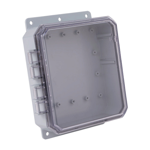 Enclosure, 9 x 8 x 2 Inch Size, Wall Mount, Polycarbonate, Gray, Gloss Finish