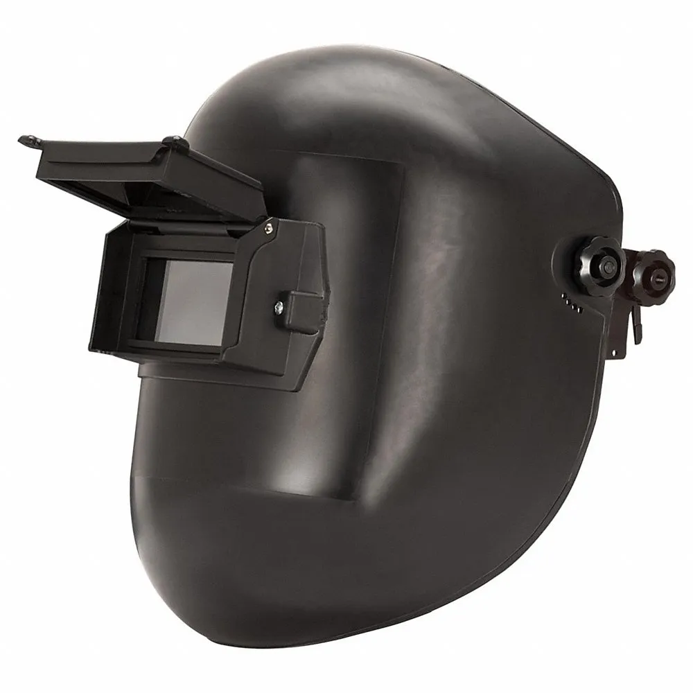 Welding Helmet, Passive, Black, W10, 2 Inch x 4 1/4 Inch, Ratchet, Nylon, Green