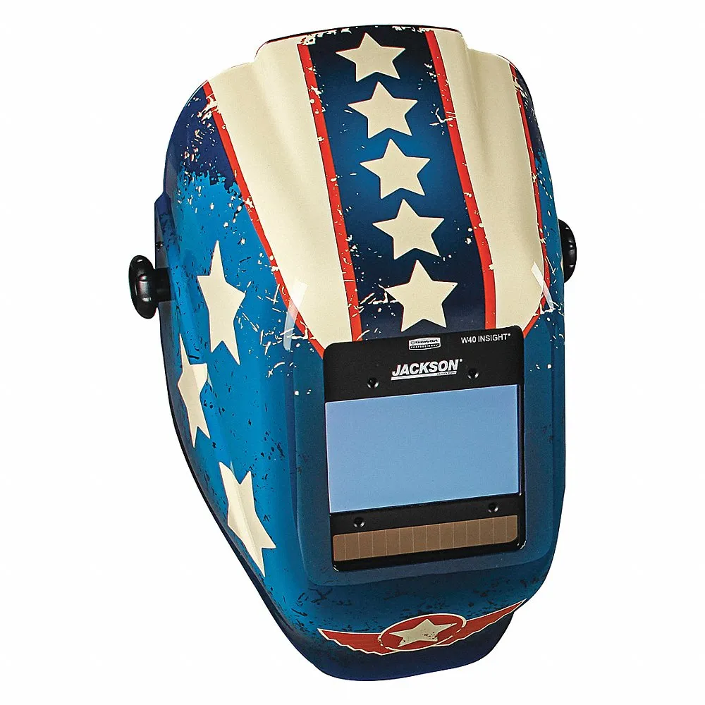 Welding Helmet, Auto-Darkening, 4 Arc Sensors, Blue/Red/White, Stars and Scars, Digital