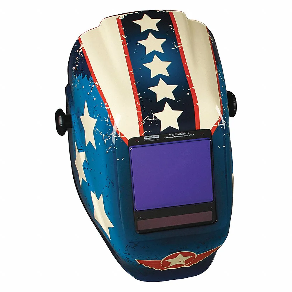 Welding Helmet, Auto-Darkening, 4 Arc Sensors, Blue/Red/White, Stars and Scars, Digital