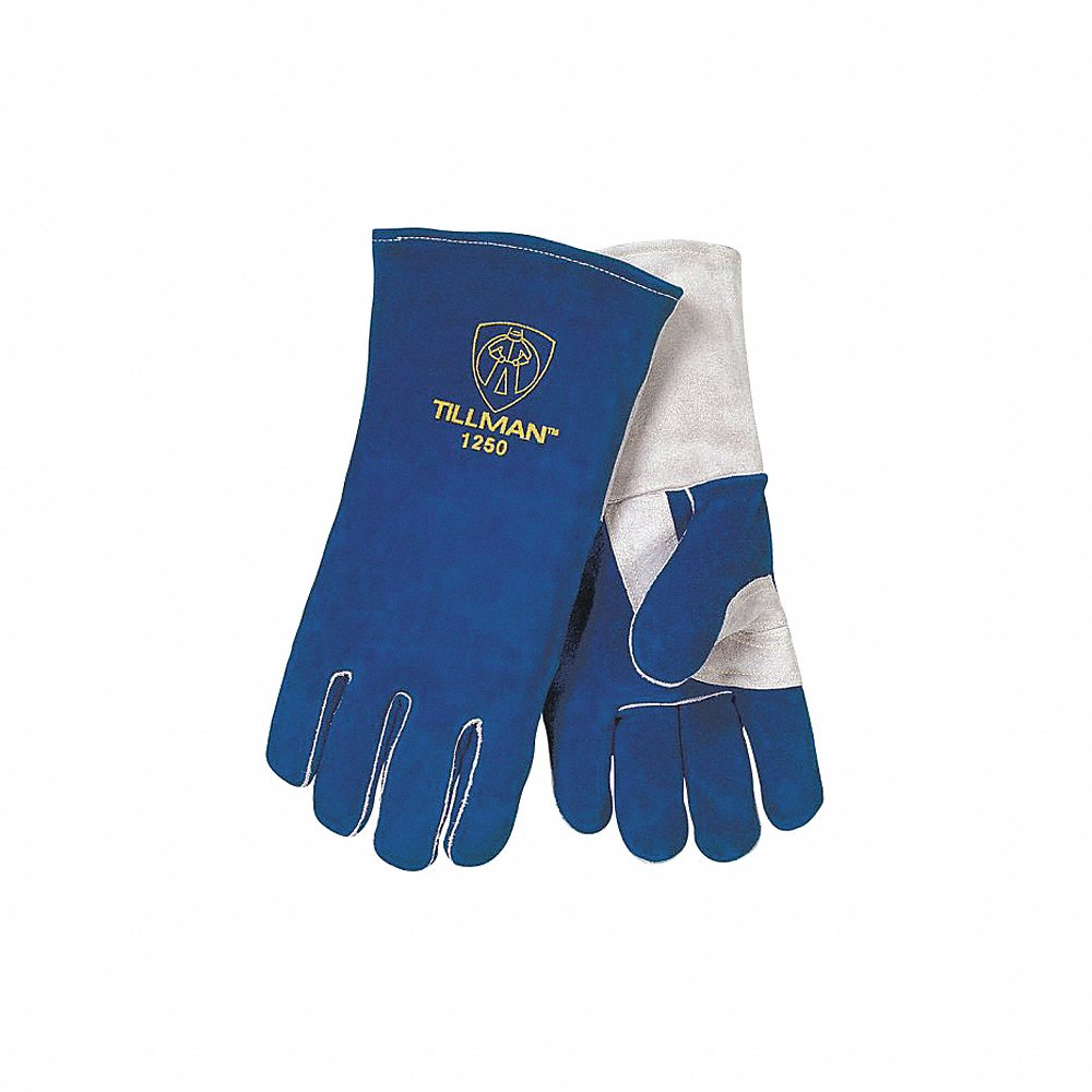 Welder Gloves, Wing Thumb, Straight Cuff, Premium, Blue Cowhide, 2XL, 1 Pair