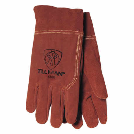 Gloves, Straight Thumb, Straight Cuff, Brown Cowhide, M Glove Size