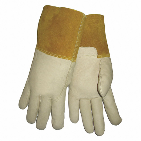 Gloves, Wing Thumb, Straight Cuff, Beige Pigskin, M Glove Size