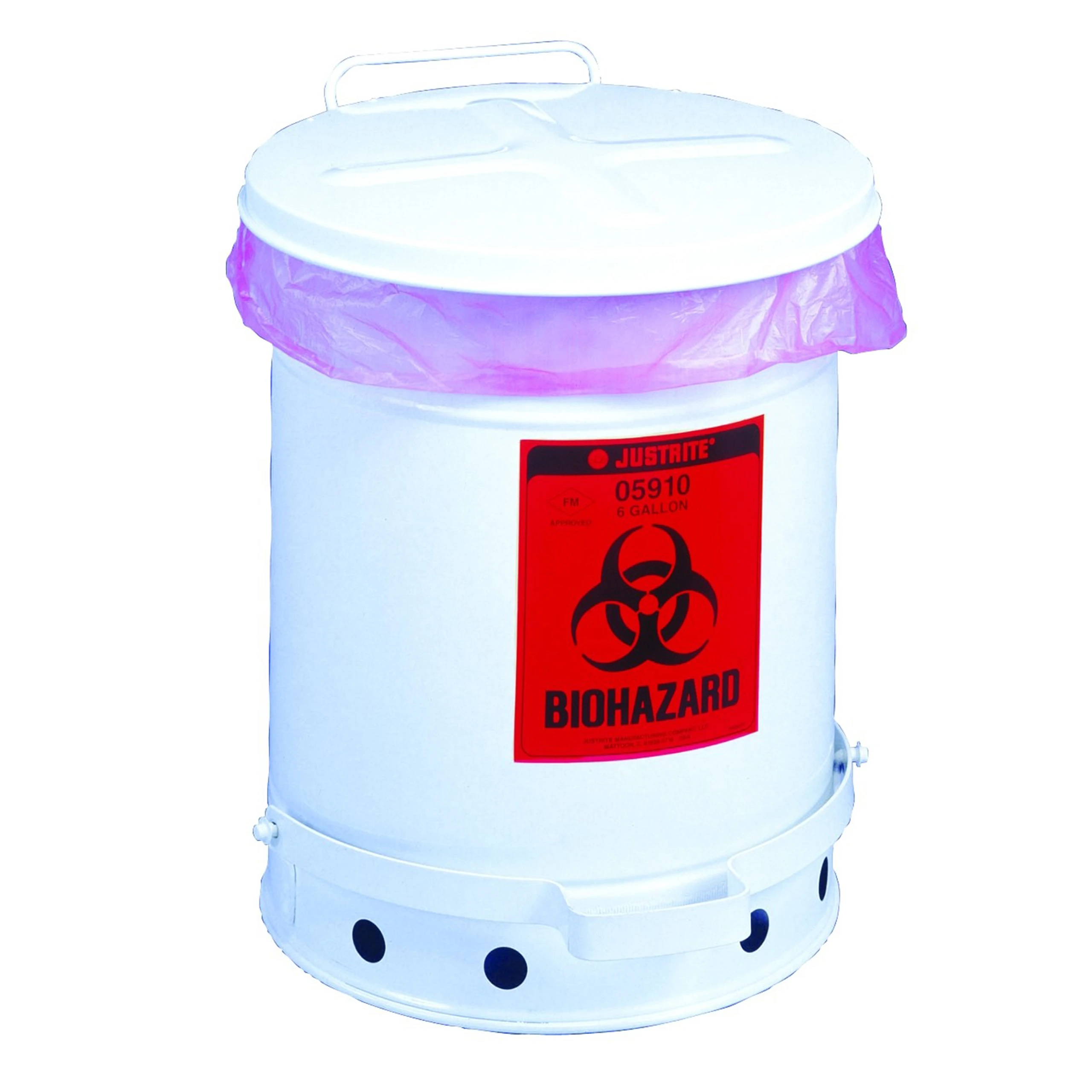 JUSTRITE 05930 Biohazard Waste Can, 37.85L Capacity, 354mm Dia. x 464mm Length | AB4LFF JCN05930WH, 5930