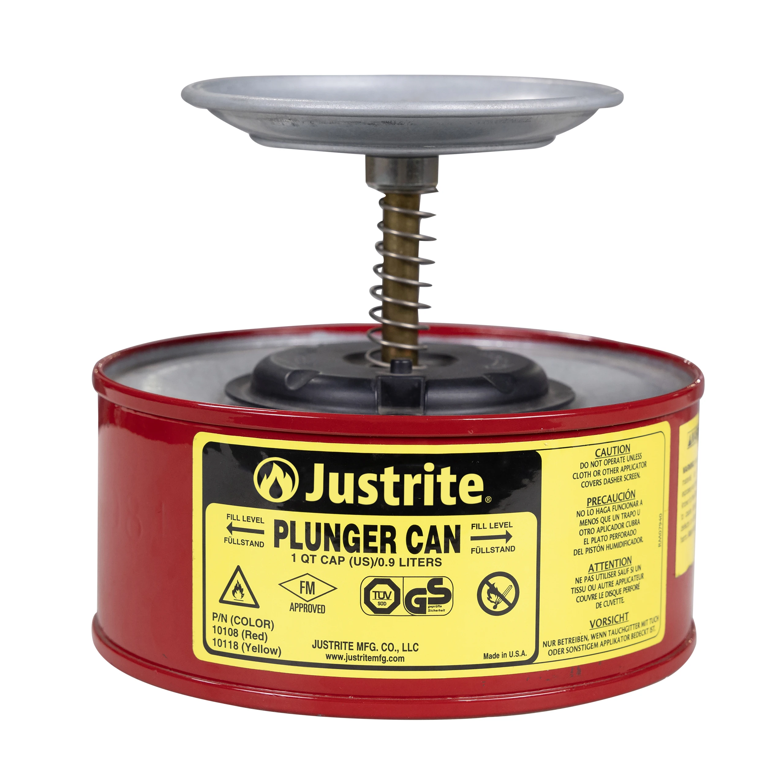 JUSTRITE 10108 Plunger Dispensing Can, 1 Quart, Galvanised Steel, Red | AD2NYH JUT10108RD