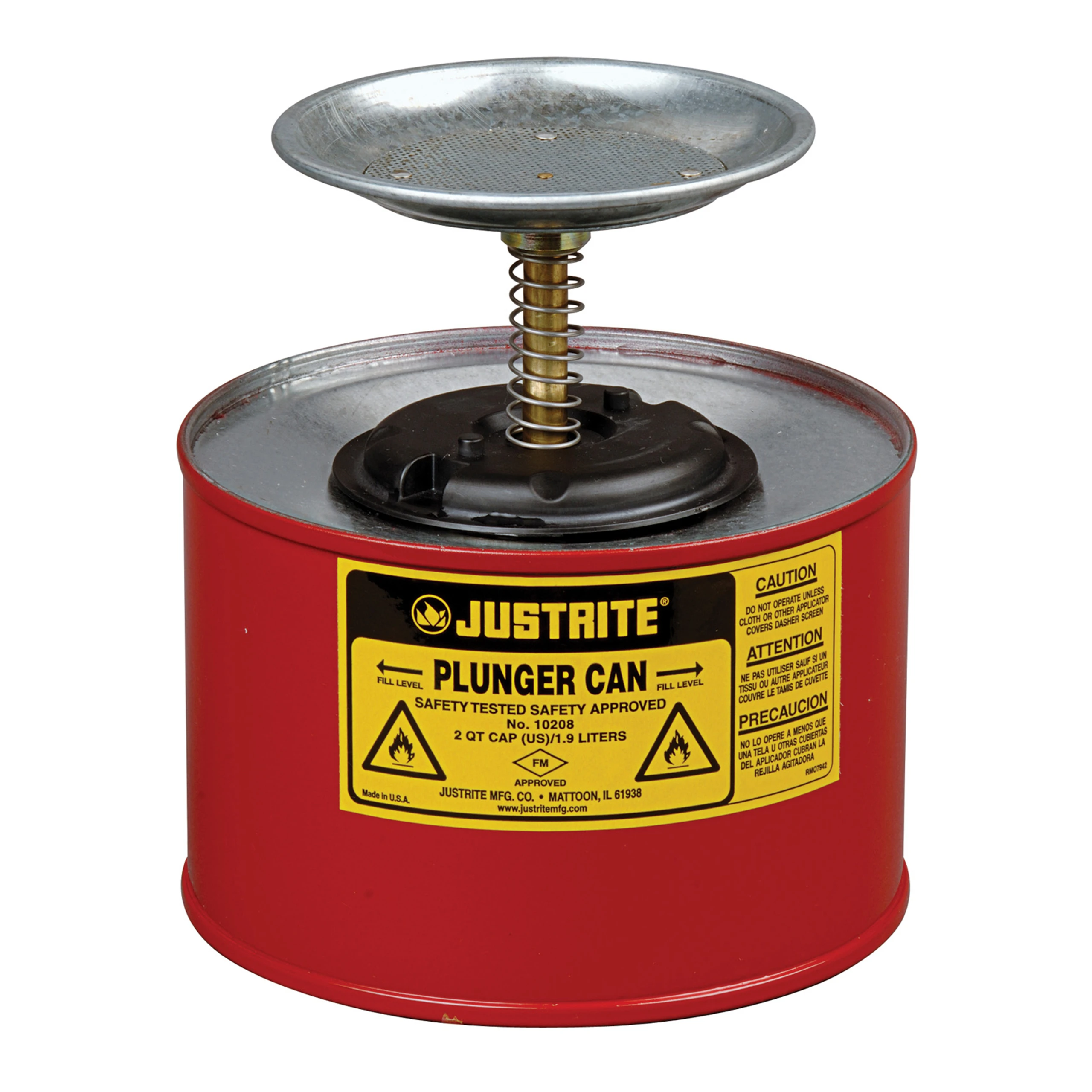 JUSTRITE 10208 Plunger Dispensing Can, 1/2 Gallon, Galvanised Steel, Red | AE7WFD JUT10208RD