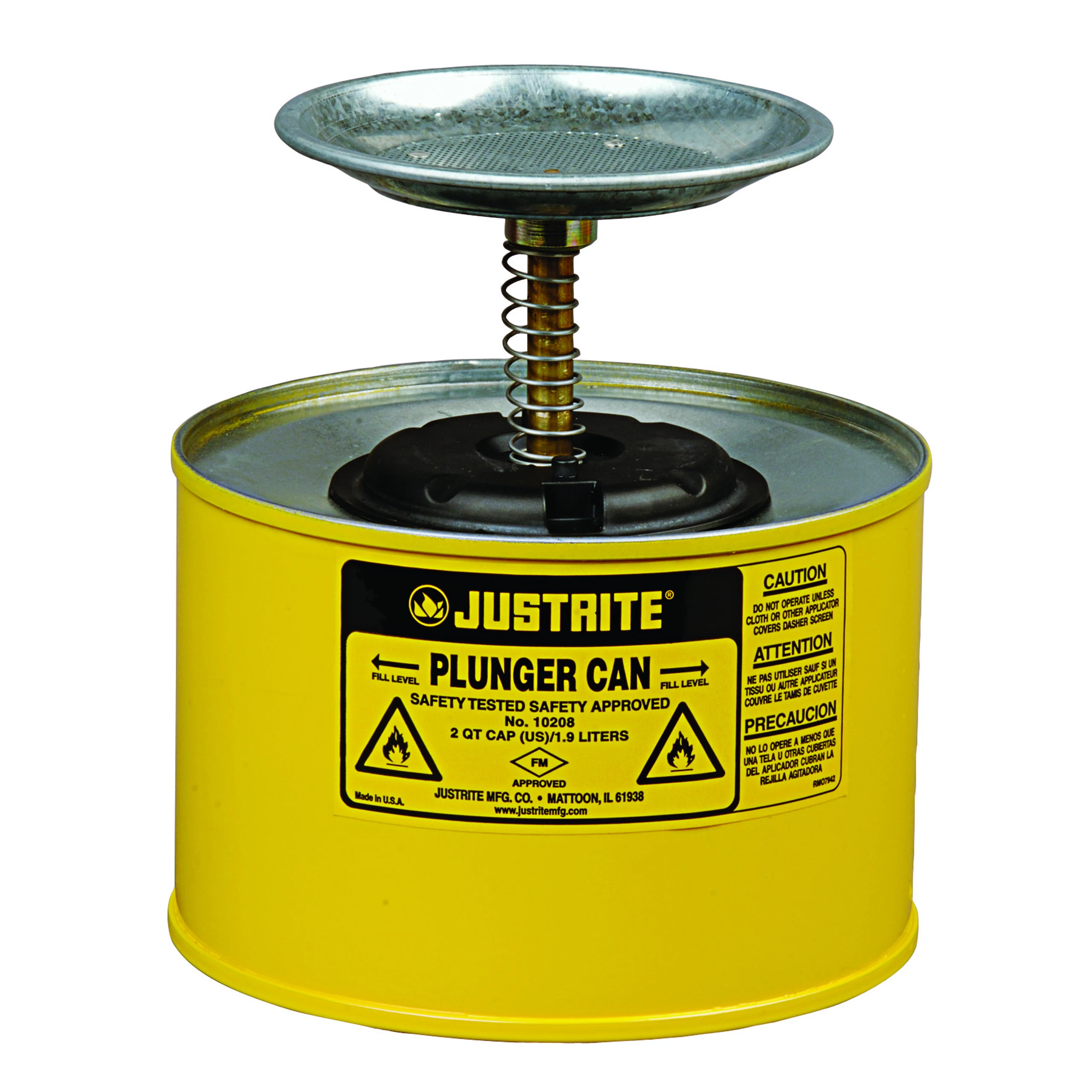 JUSTRITE 10218 Plunger Dispensing Can, 1/2 Gallon, Steel, Yellow | AA4ZUF JUT10218YL
