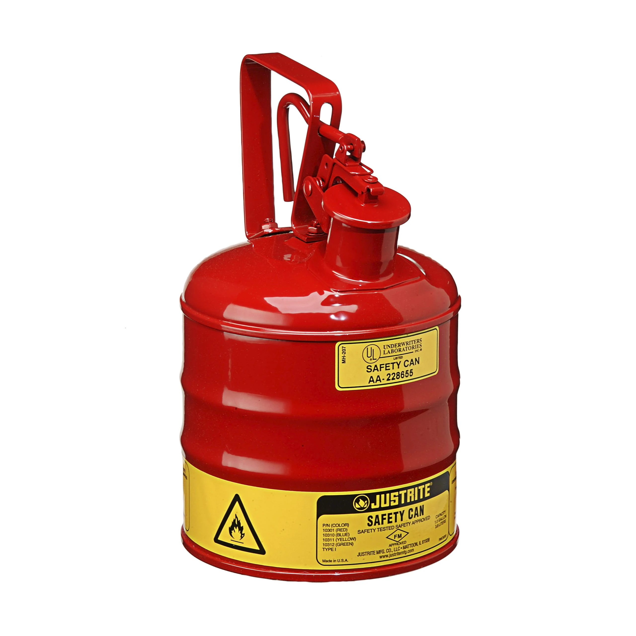 JUSTRITE 10301 Safety Can, Flame Arrester, Type I, 1 Gallon, 11-1/2 Inch Height, Red | AF2LMF JCN10301RD