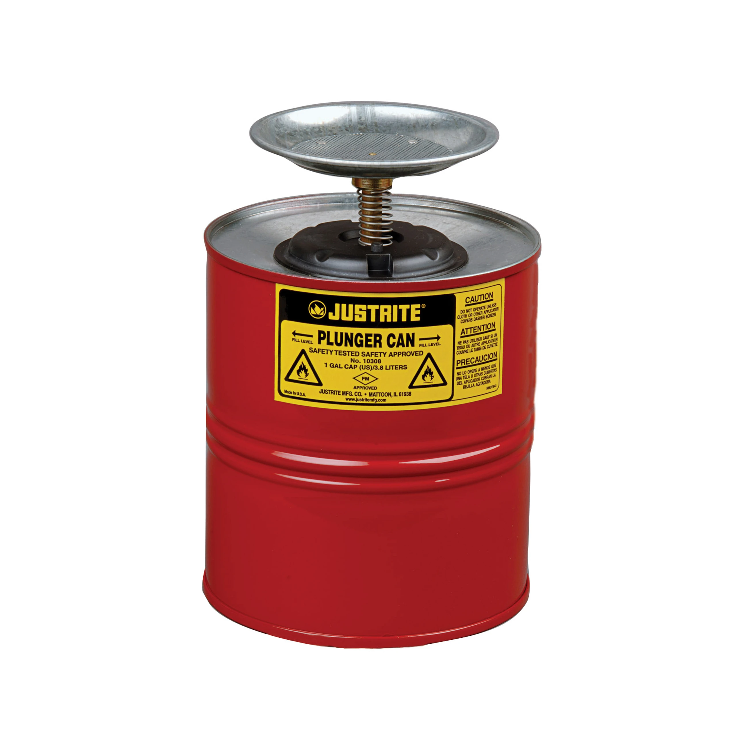 JUSTRITE 10308 Plunger Dispensing Can, 1 Gallon, Galvanised Steel, Red | AE3BFH JUT10308RD