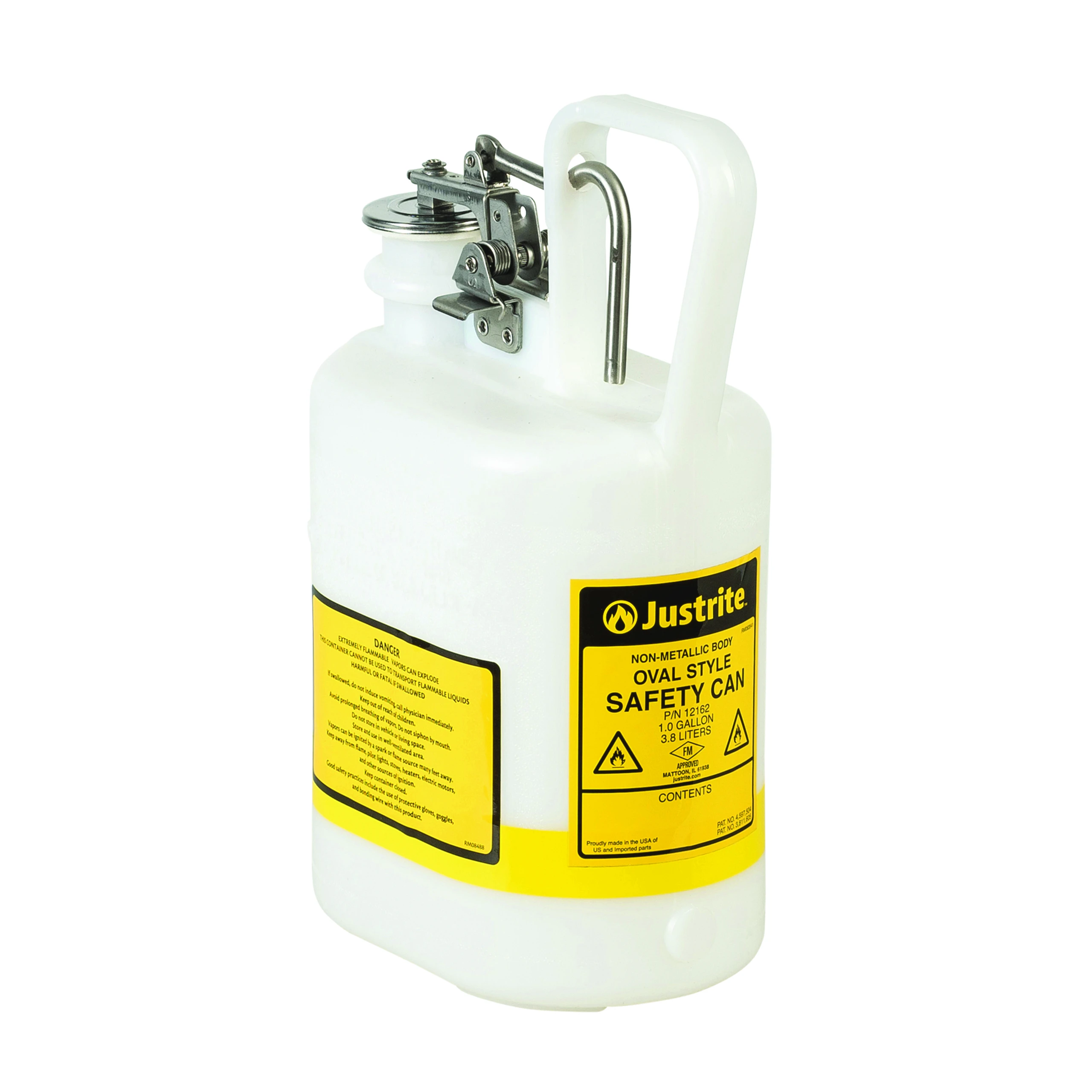 JUSTRITE 12162 Safety Can, Flame Arrester, Type I, 1 Gallon, 12-3/4 Inch Height, White | AA4ZUU 13M370