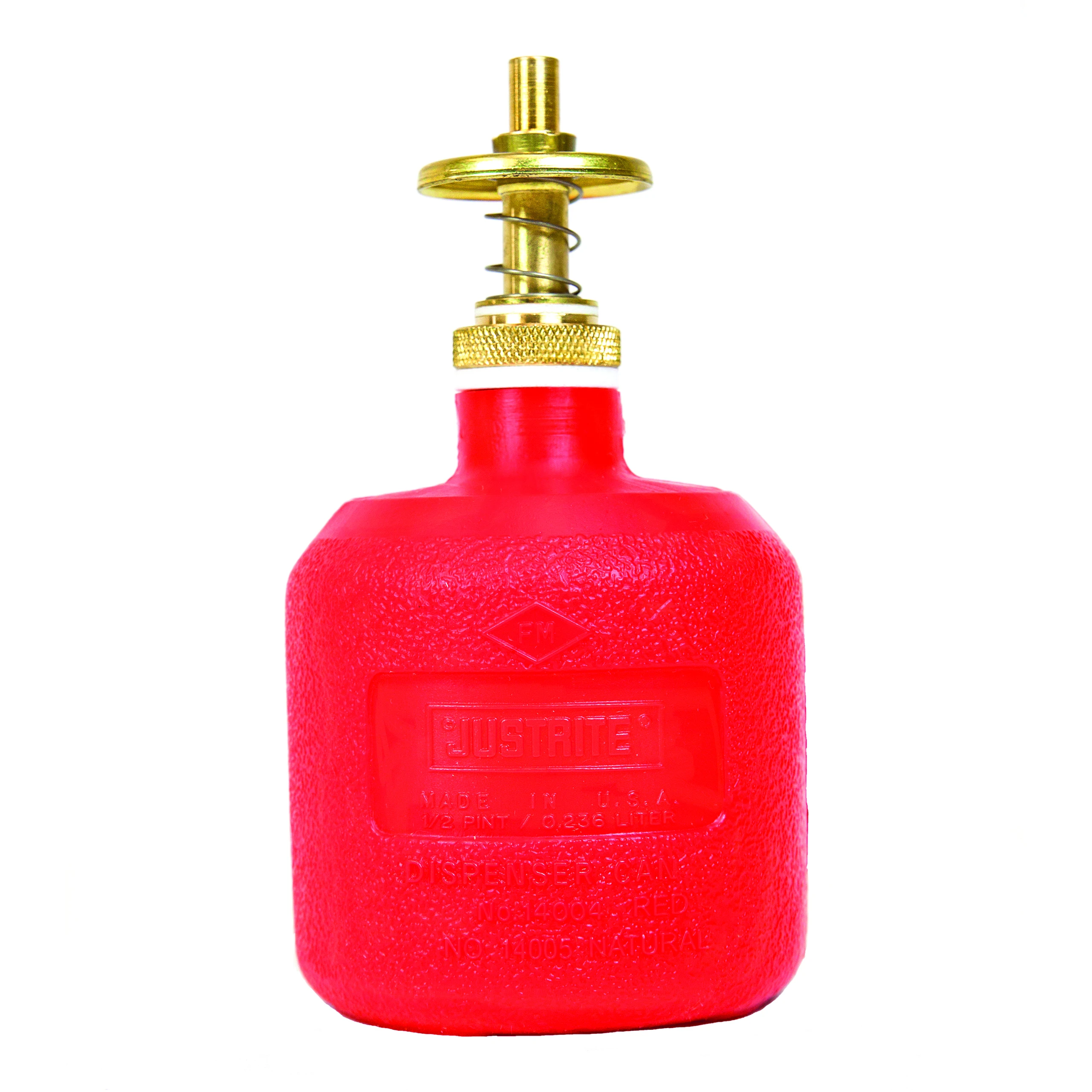 Dispensing Can, 8 Ounce, Brass Dispenser Valves, Red, Polyethylene