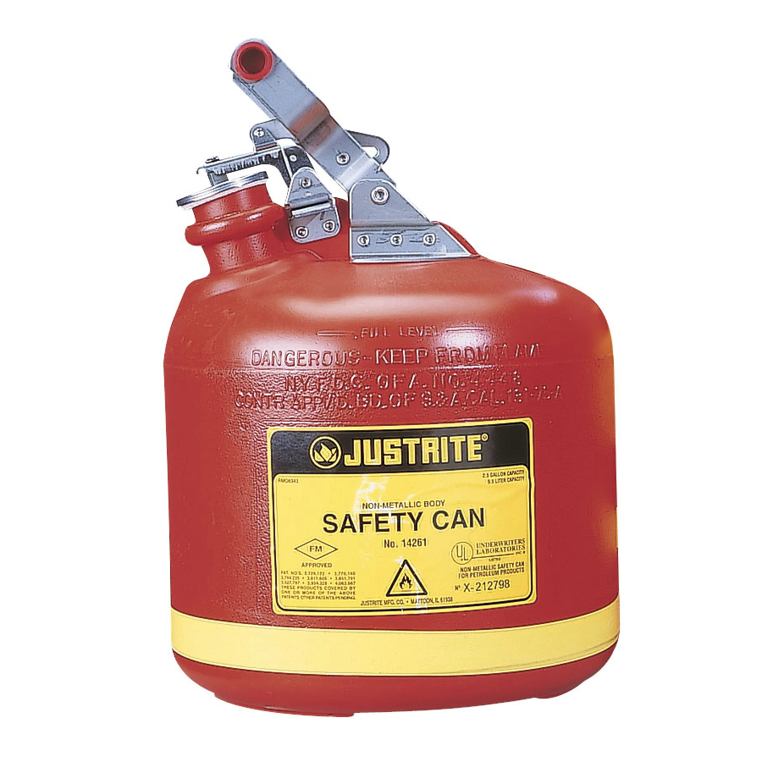 JUSTRITE 14261 Safety Can, Stainless Steel Hardware, Type I, 2-1/2 Gallon, Red | AC9YLG JCN14261RD