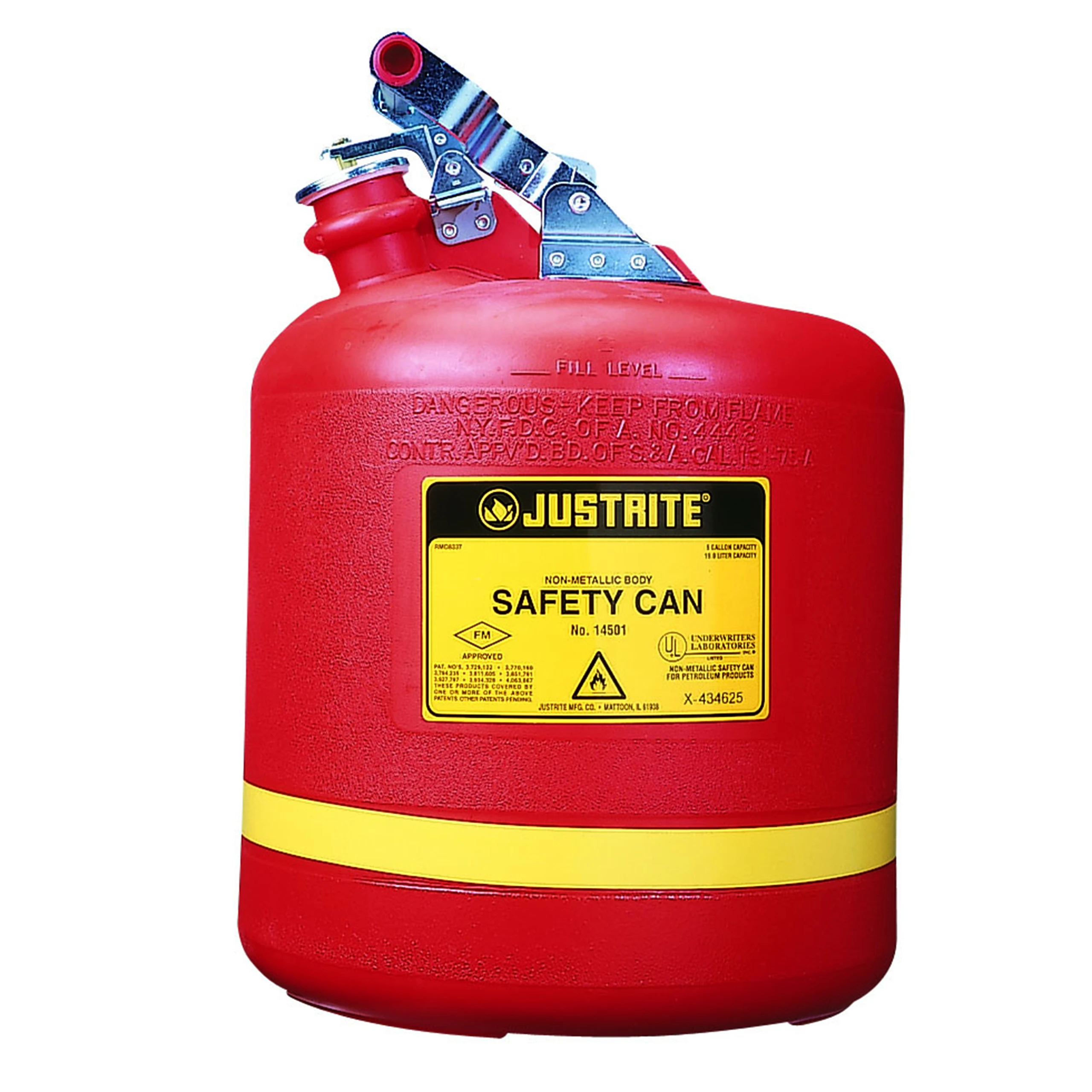 JUSTRITE 14561 Safety Can, Type I, 5 Gallon, 16 Inch Height, Red | AC9YLF JCN14561RD