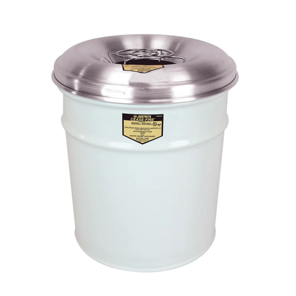 JUSTRITE 26624W Waste Receptacle for Cigarette Disposal, 4.5 Gallon, Aluminum Head With Grill Guard, White | AD2NLU 3RYY3