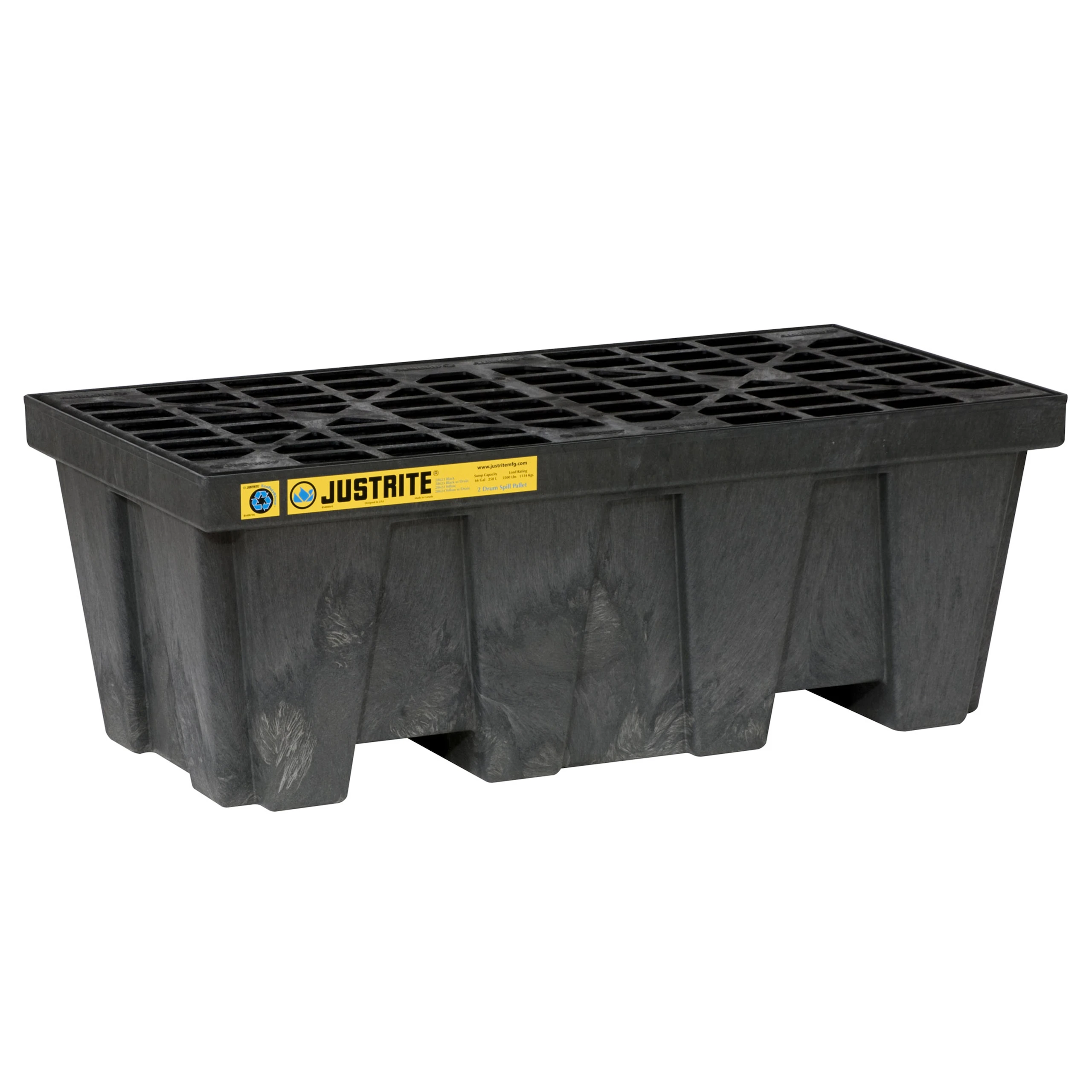 JUSTRITE 28623 Drum Spill Containment Pallet, 2 Drum, 2.5k Lb | AE2CXF JEN28623BL