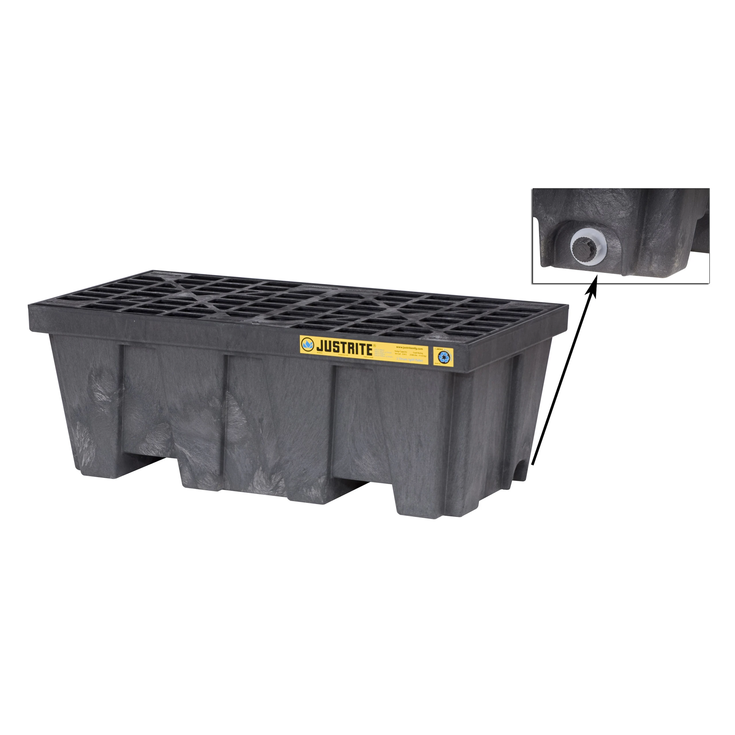 JUSTRITE 28625 Drum Spill Containment Pallet, 2 Drum, 2.5k Lb | AE2CXH JEN28625BL