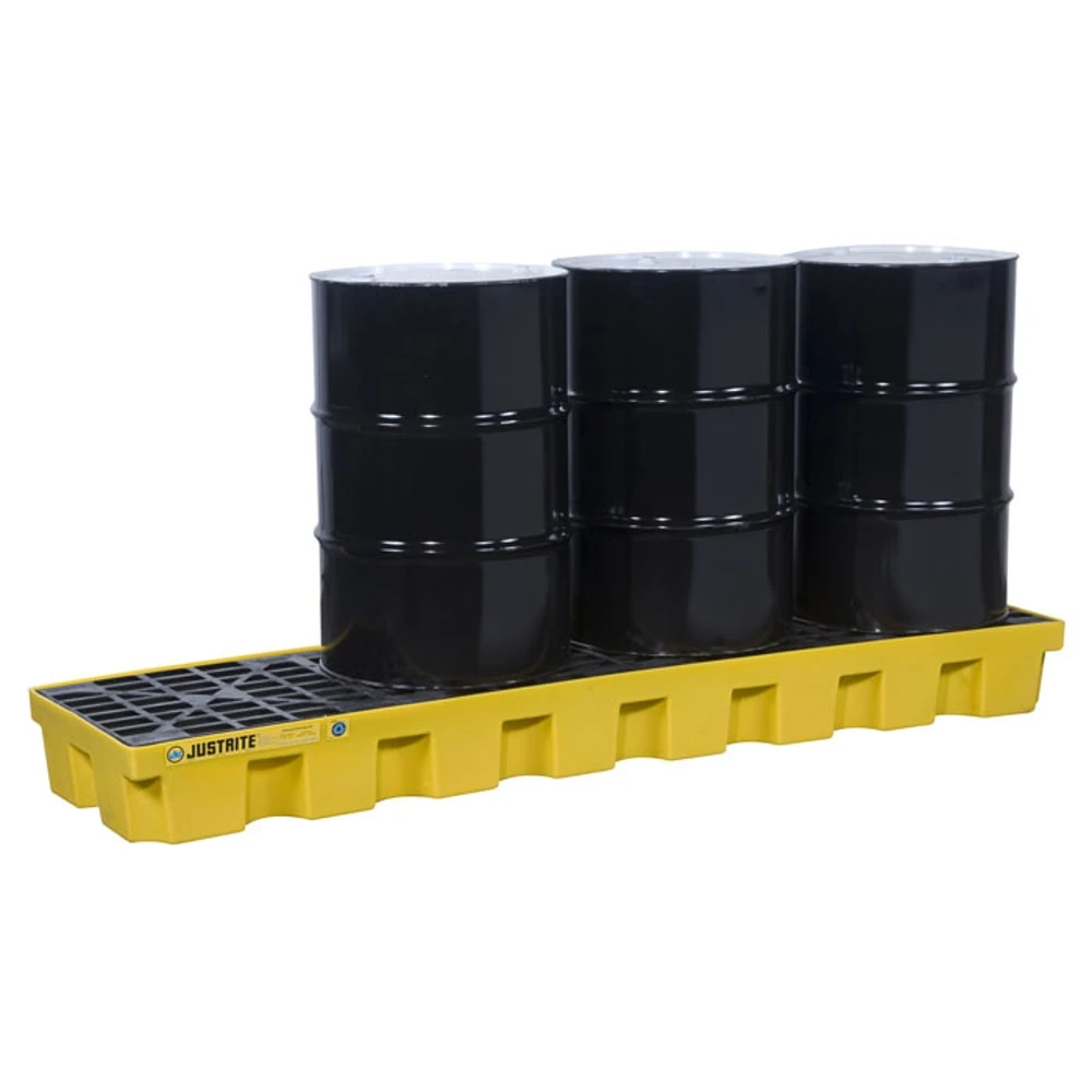 JUSTRITE 28630 Drum Spill Containment Pallet, 4 Drums, Yellow | AE2CXN 4WLU8