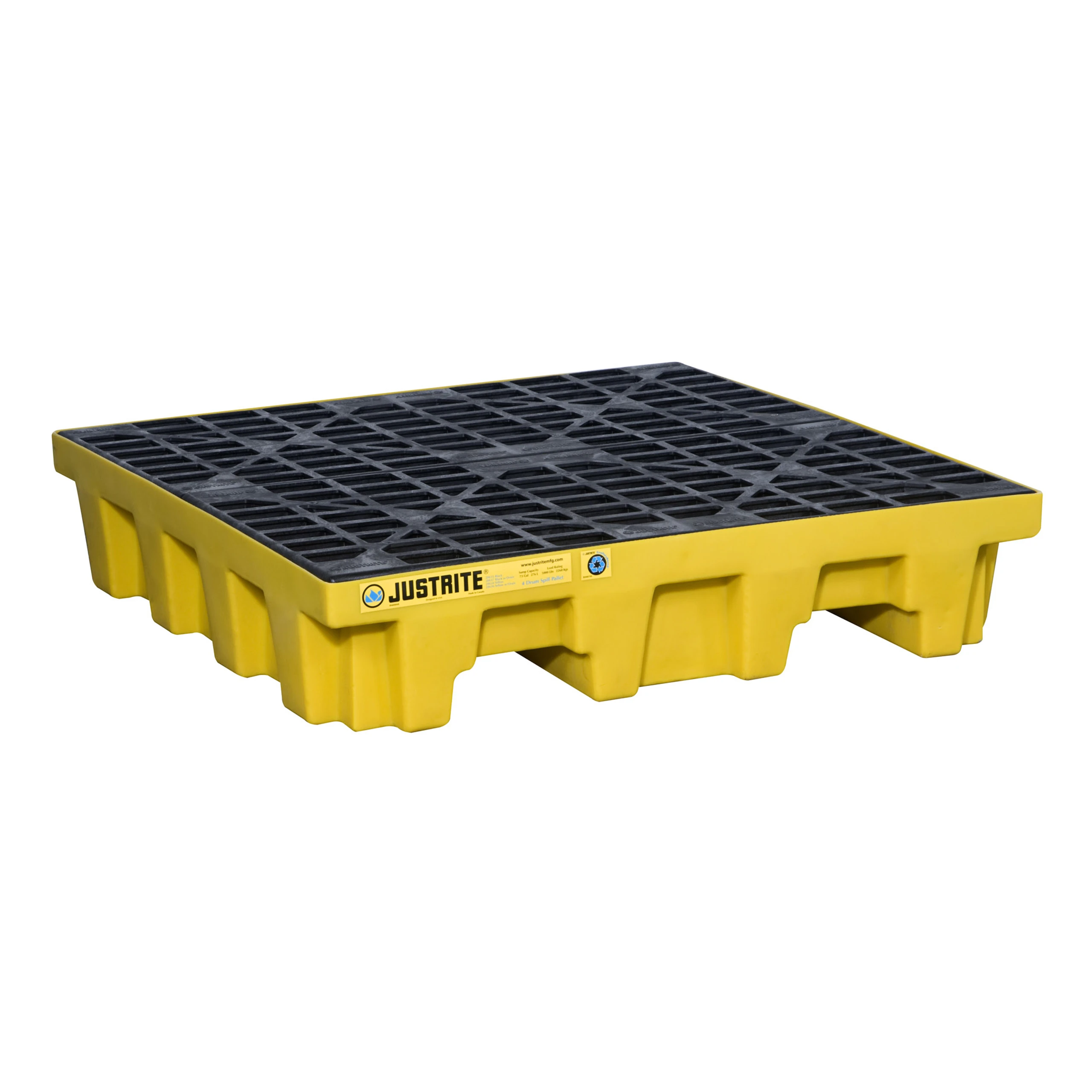 JUSTRITE 28634 Drum Spill Containment Pallet, 4 Drums, Yellow | AE2CXT JEN28634YL