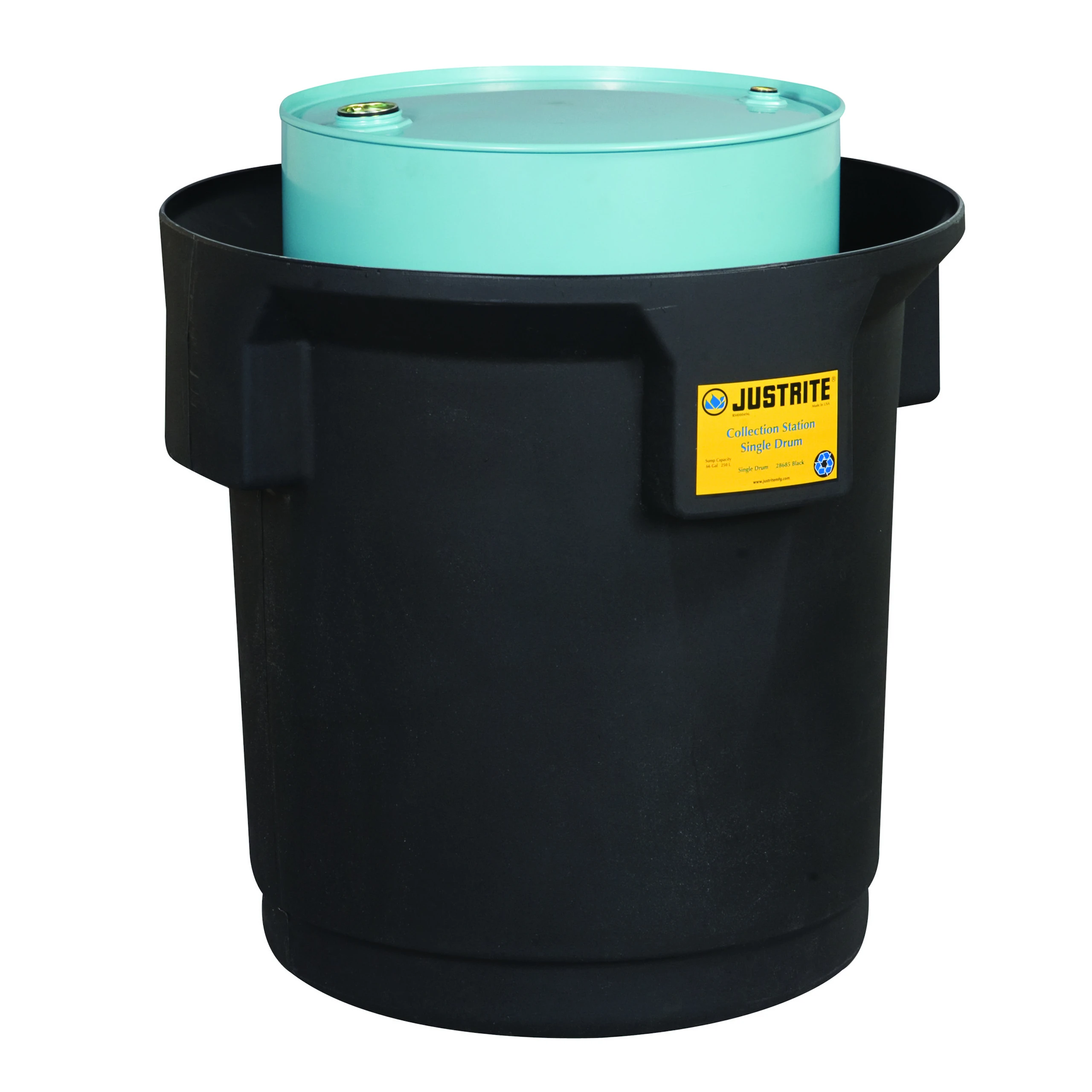 JUSTRITE 28685 Single Drum Spill Container, Black | AE4MGM JEN28685BL