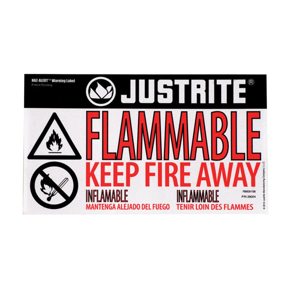 JUSTRITE 29004 Flammable Warning Label, 5-1/2 Inch Height | AA4ZWV 13M424