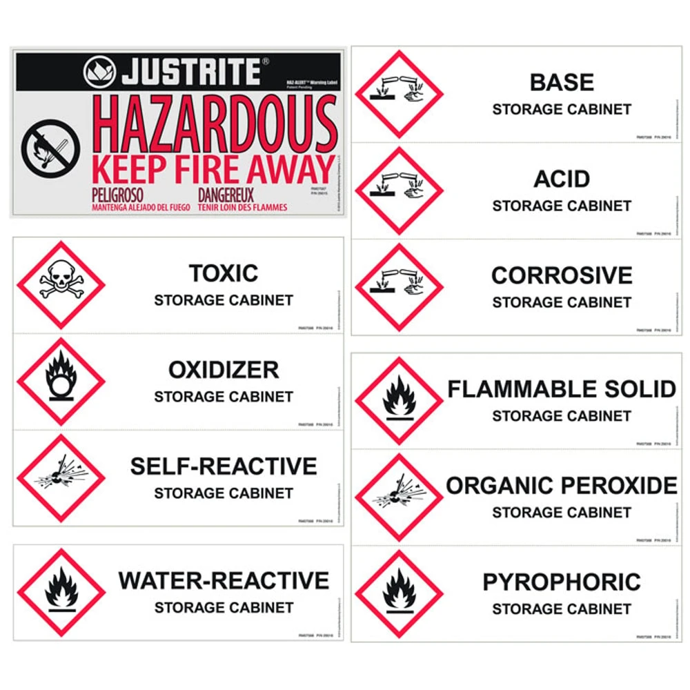 JUSTRITE 29017 Label Pack, Hazardous Material Cabinets | CH6GHD
