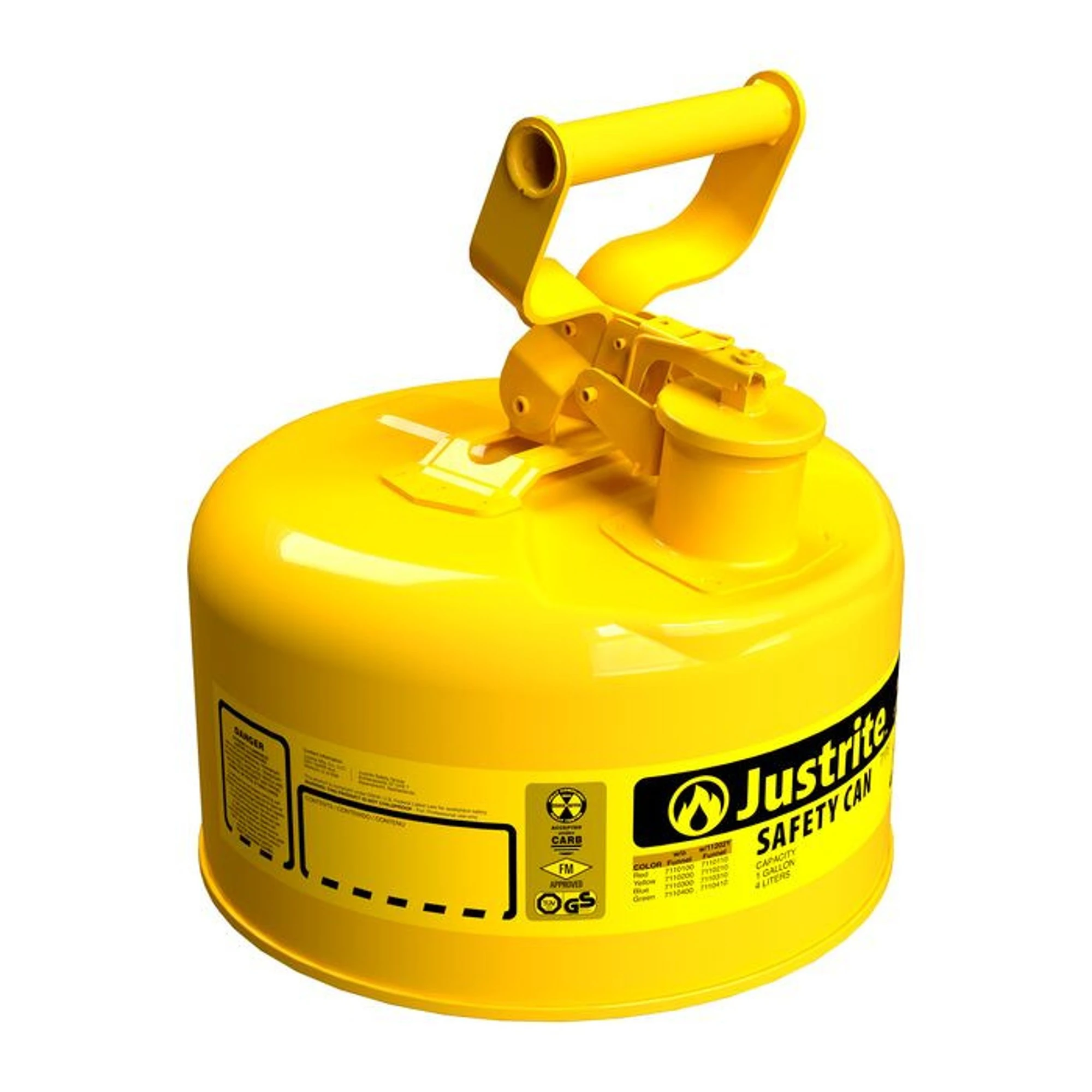 JUSTRITE 7110200 Safety Can, Flame Arrester, Type I, 1 Gallon, 11 Inch Height, Yellow | AA4ZYC JCN7110200, 7110200Z