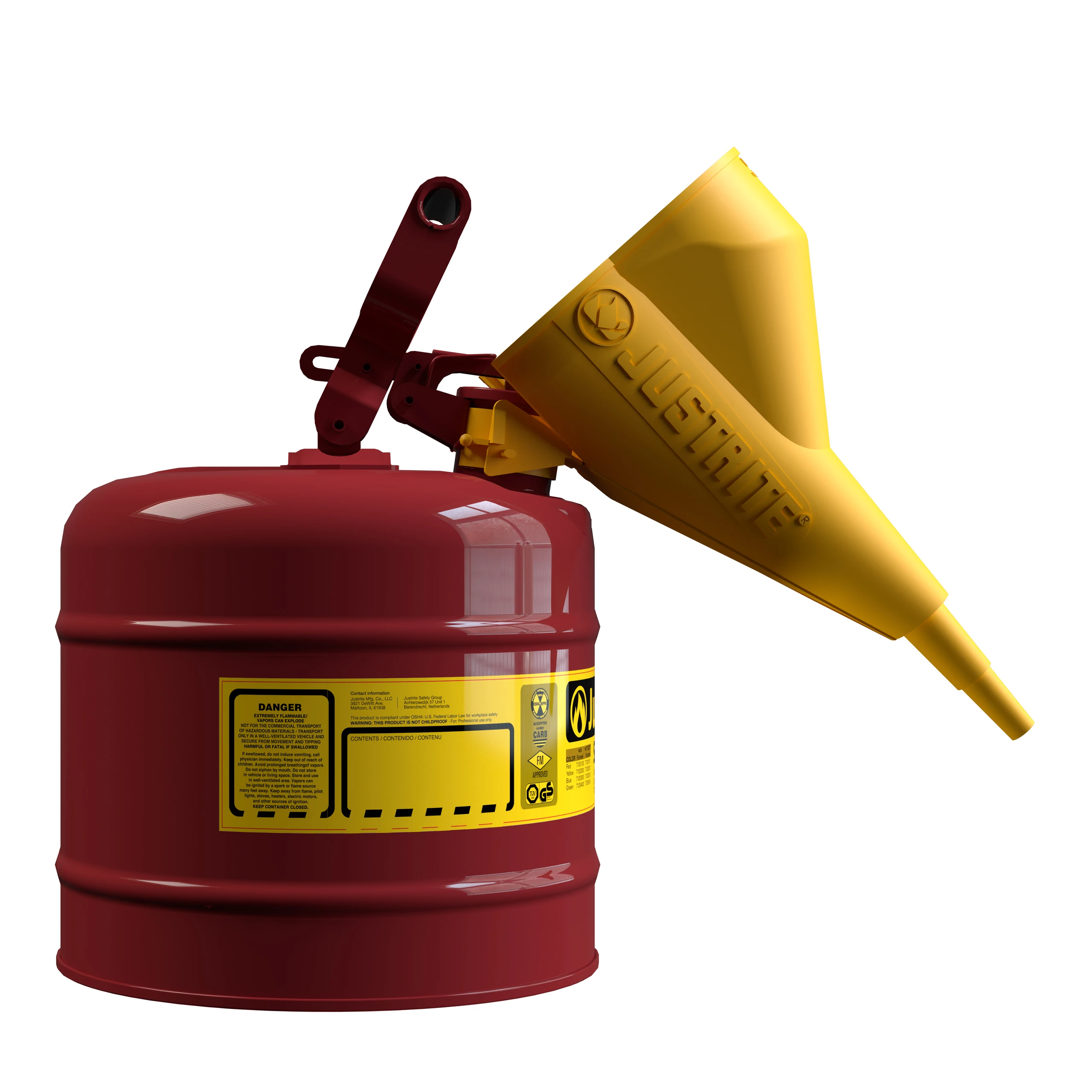 JUSTRITE 7120110 Safety Can, Flame Arrester, Type I, 2 Gallon, 13-3/4 Inch Height, Red | AA4ZYH 13M459