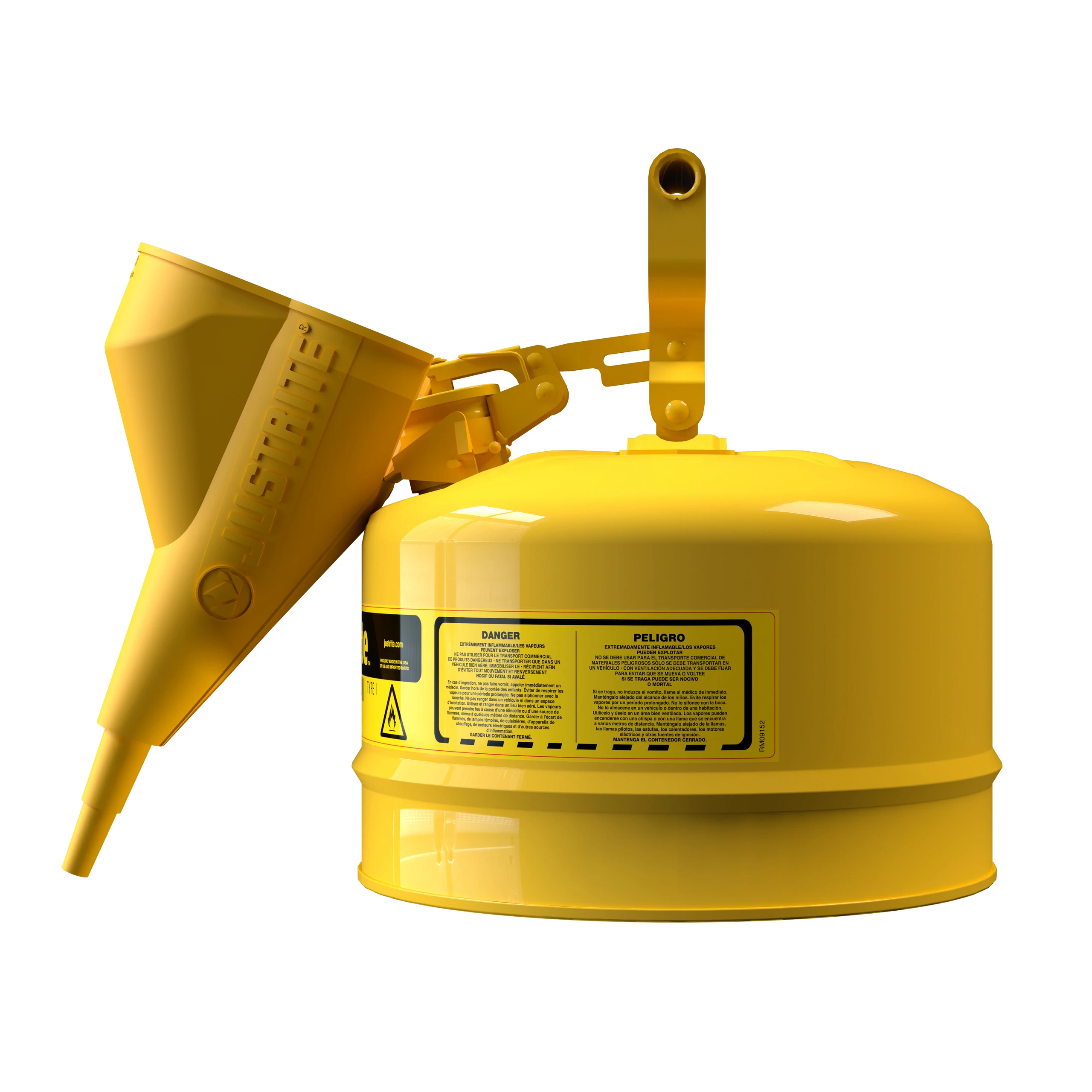 JUSTRITE 7125210 Safety Can, Flame Arrester, Type I, 2-1/2 Gallon, Yellow | AA4ZYT 13M468