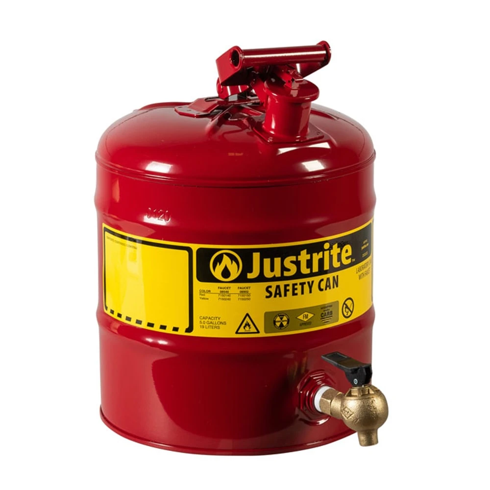 Type I Safety Can, 5 gal. Capacity, Steel, Red, 16 7/8 Inch Height