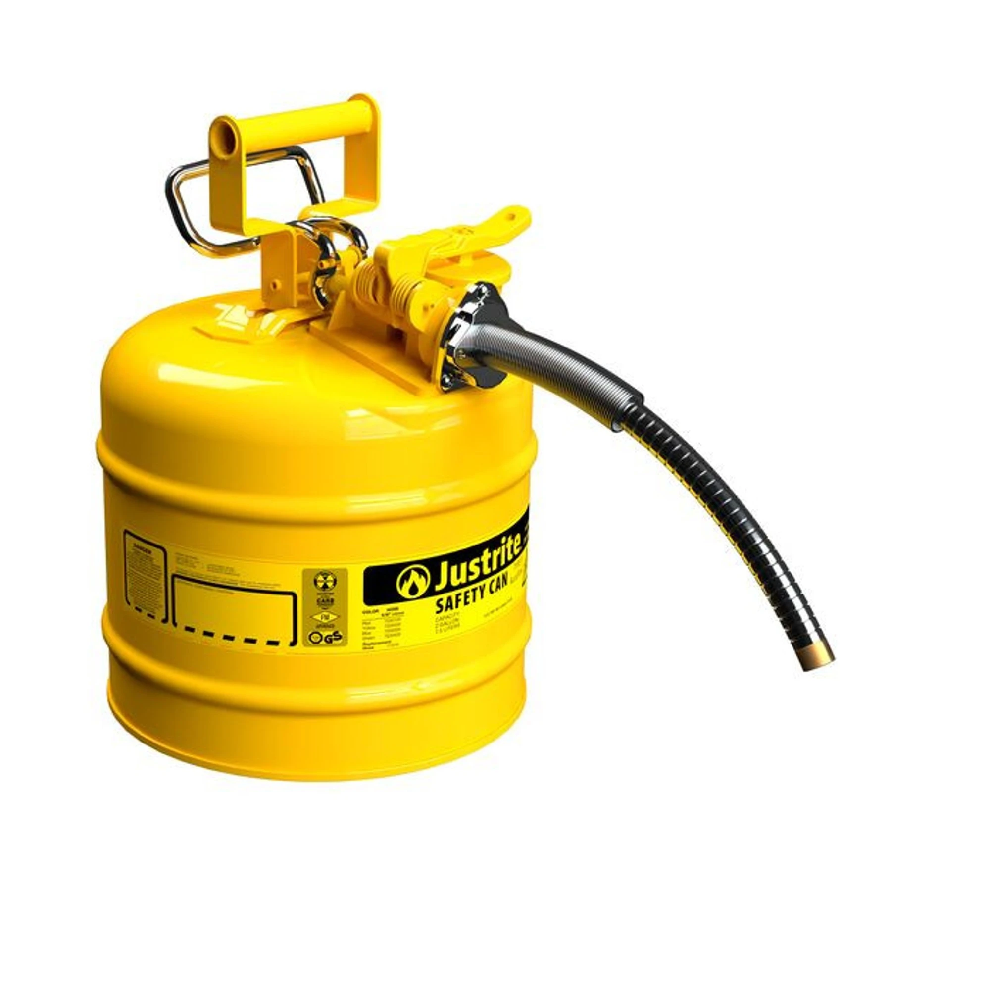 JUSTRITE 7220220 Safety Can, 5/8 Inch Metal Hose, Type II, 13-1/4 Inch Height, Yellow | AD2DTY JCN7220220, 7220220Z