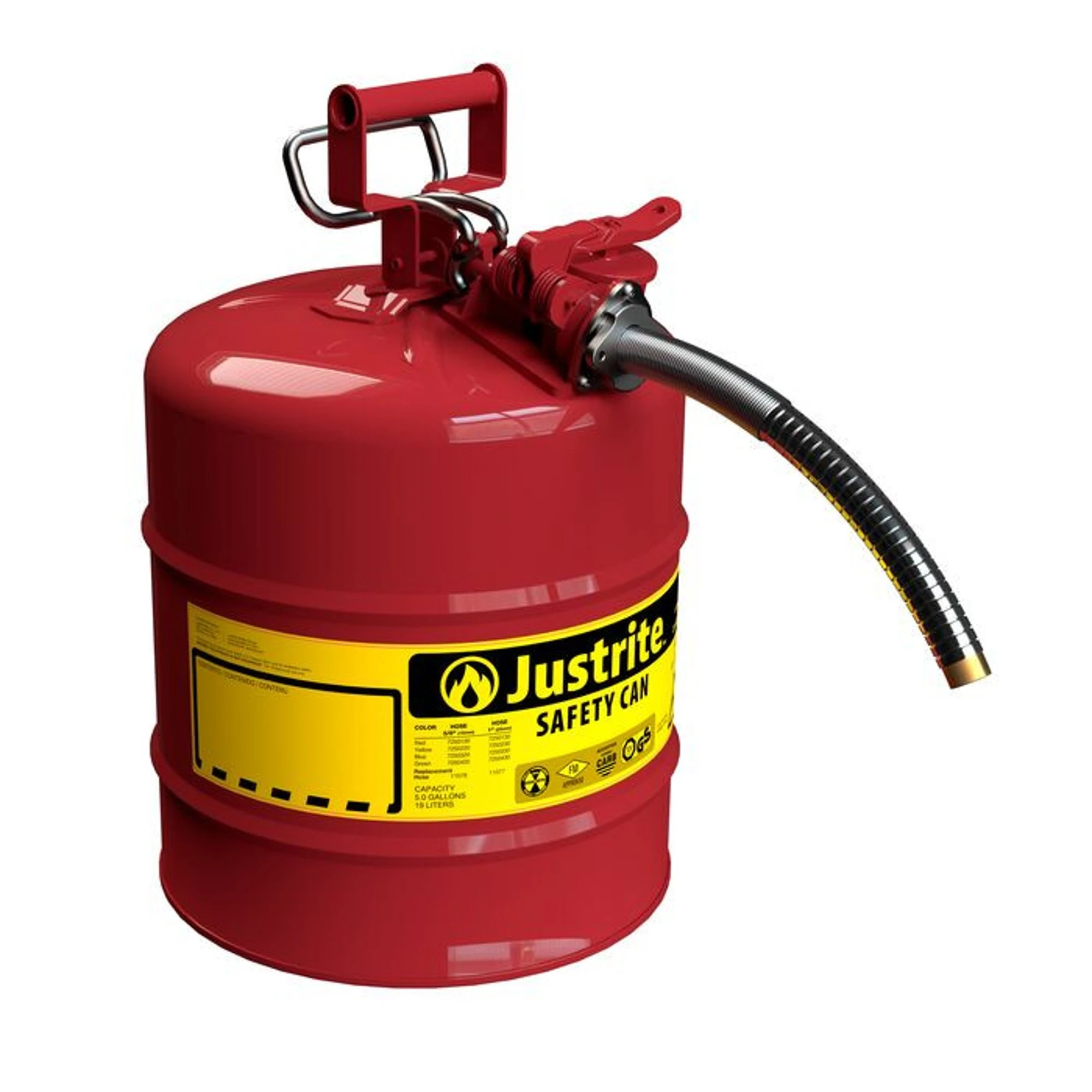 Type II Safety Can, 5 gal. Capacity, Steel, Powder Coated Finish, Red, 17 1/2 Inch Height