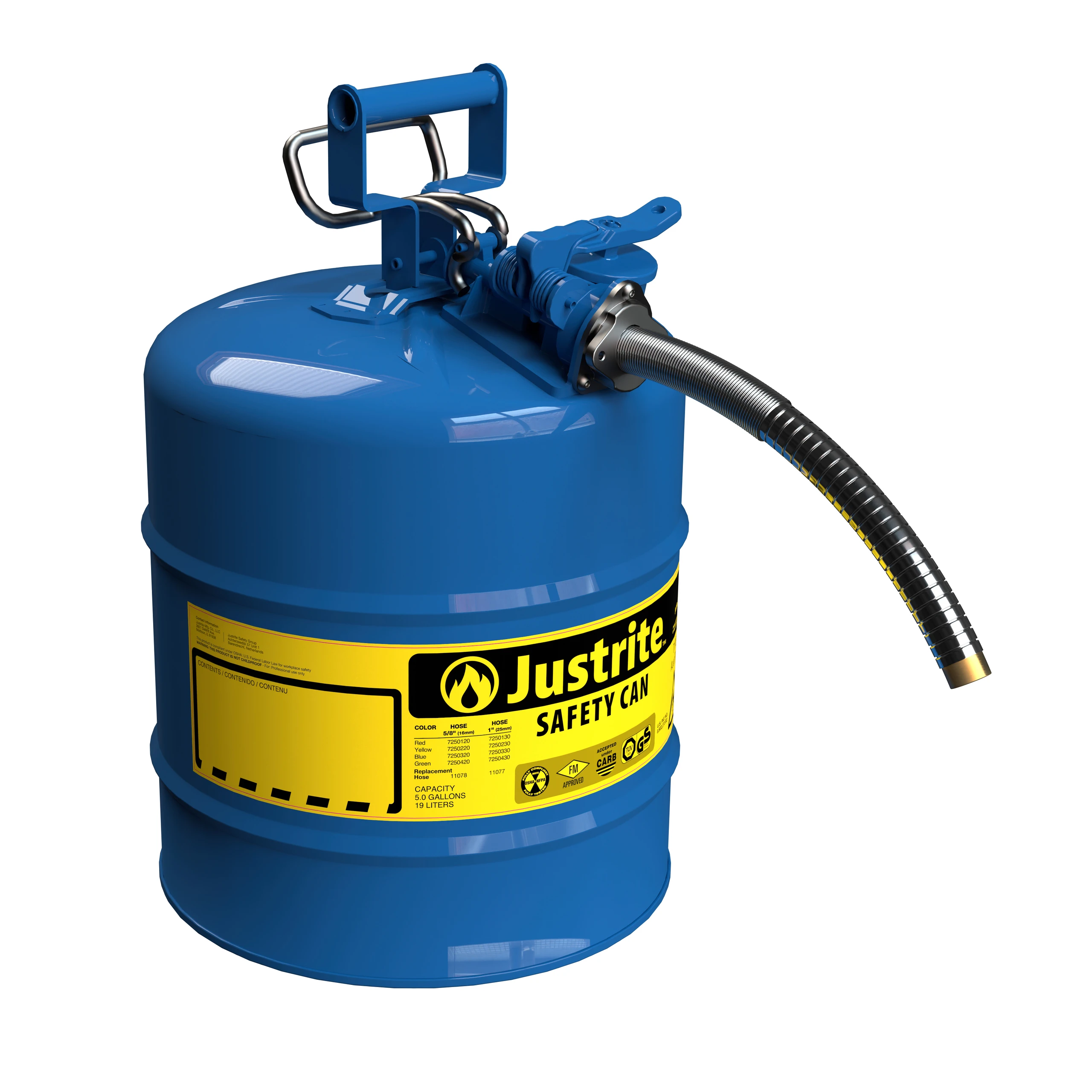 JUSTRITE 7250330 Safety Can, 1 Inch Metal Hose, Type II, 17-1/2 Inch Height, Blue | AD2DTC 3NKH7
