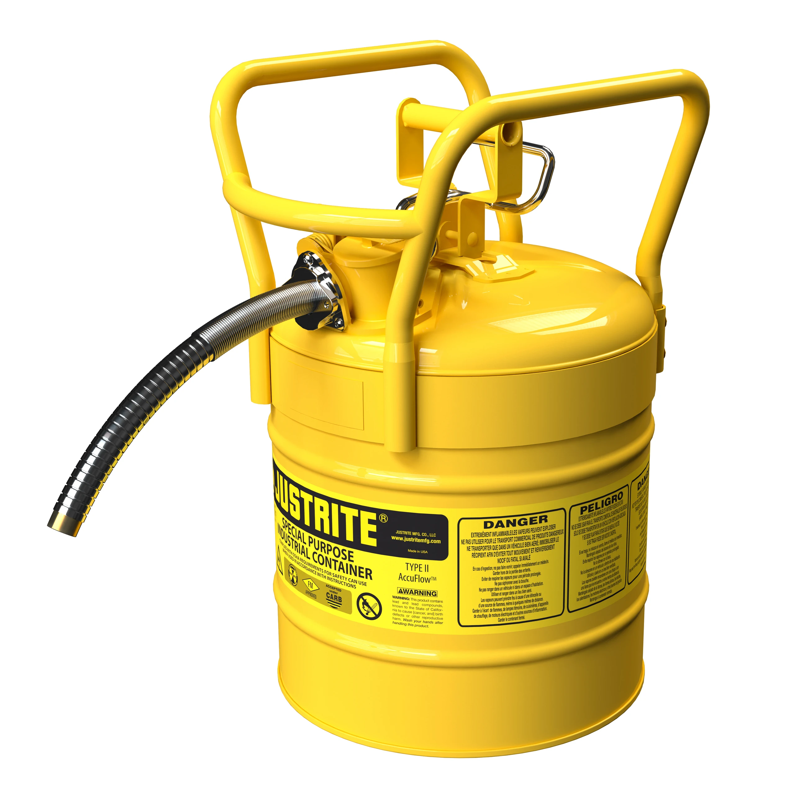 JUSTRITE 7350230 Dot Safety Can, 1 Inch Metal Hose, Type II, 1 Inch Metal Hose, Yellow | AA4ZZU 13M492