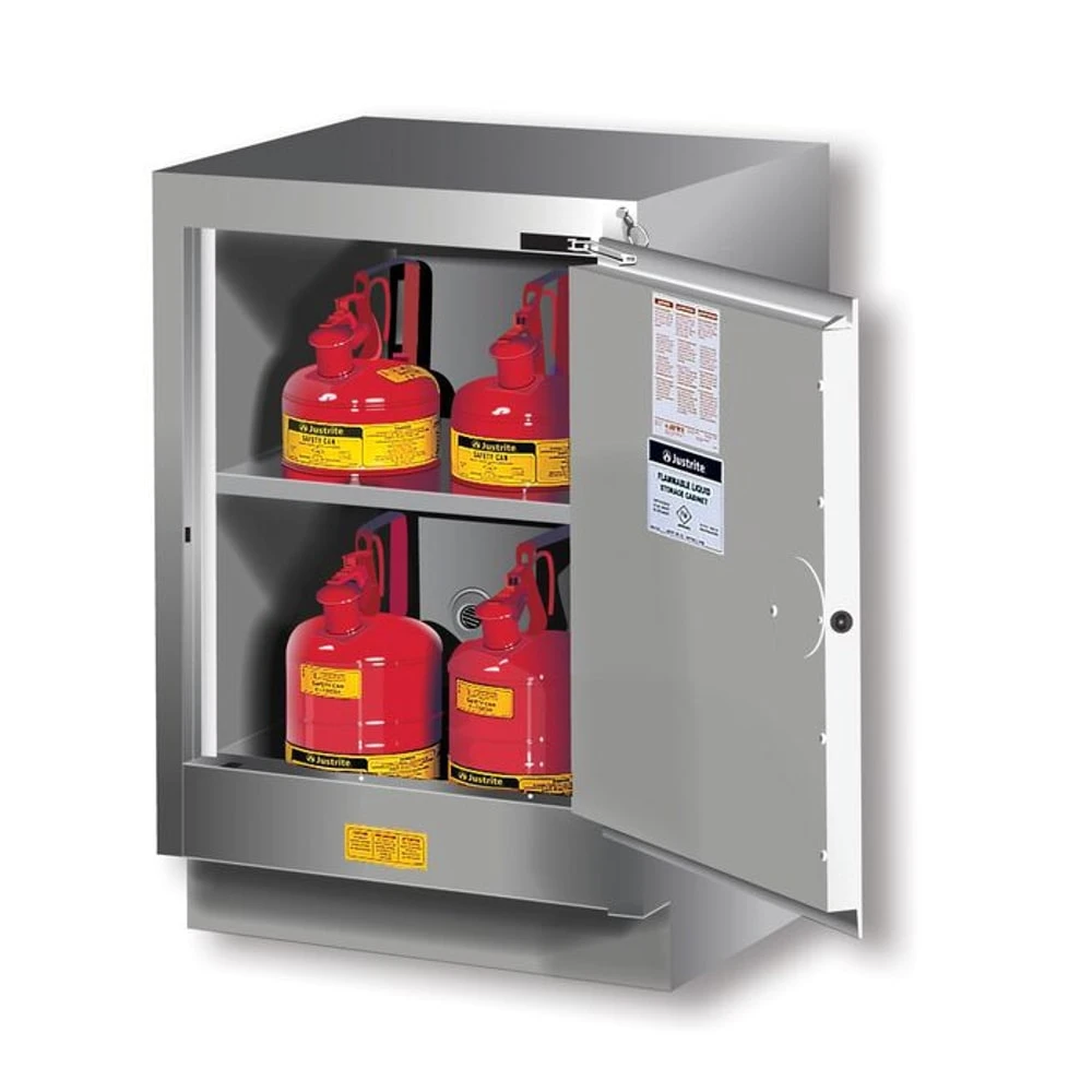 JUSTRITE 882404 Flammable Safety Cabinet, 15 Gallon, 1 Shelf, 1 Door, 24 Inch Size, Silver | CD8CMA