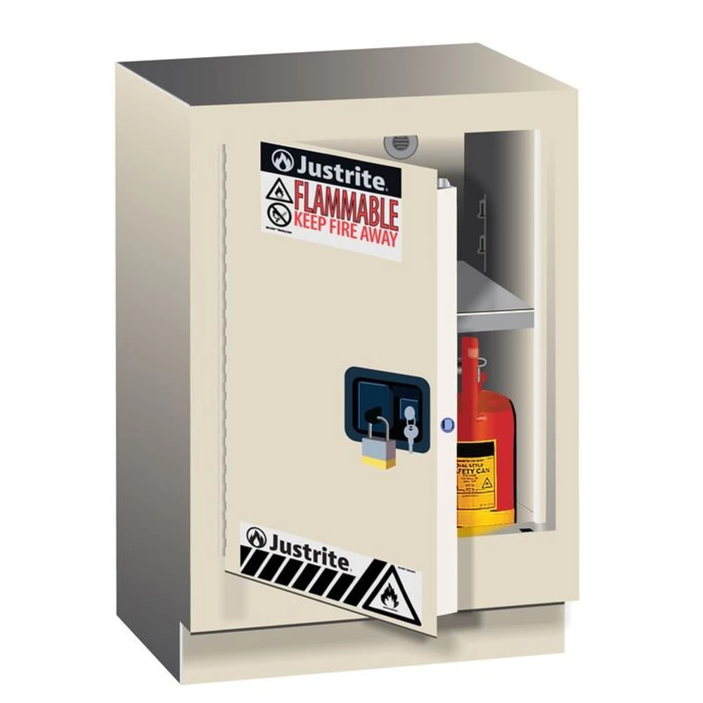 JUSTRITE 882417 Flammable Safety Cabinet, 15 Gallon, 1 Shelf, 1 Door, 24 Inch Size, Light Neutral | CD8CMD